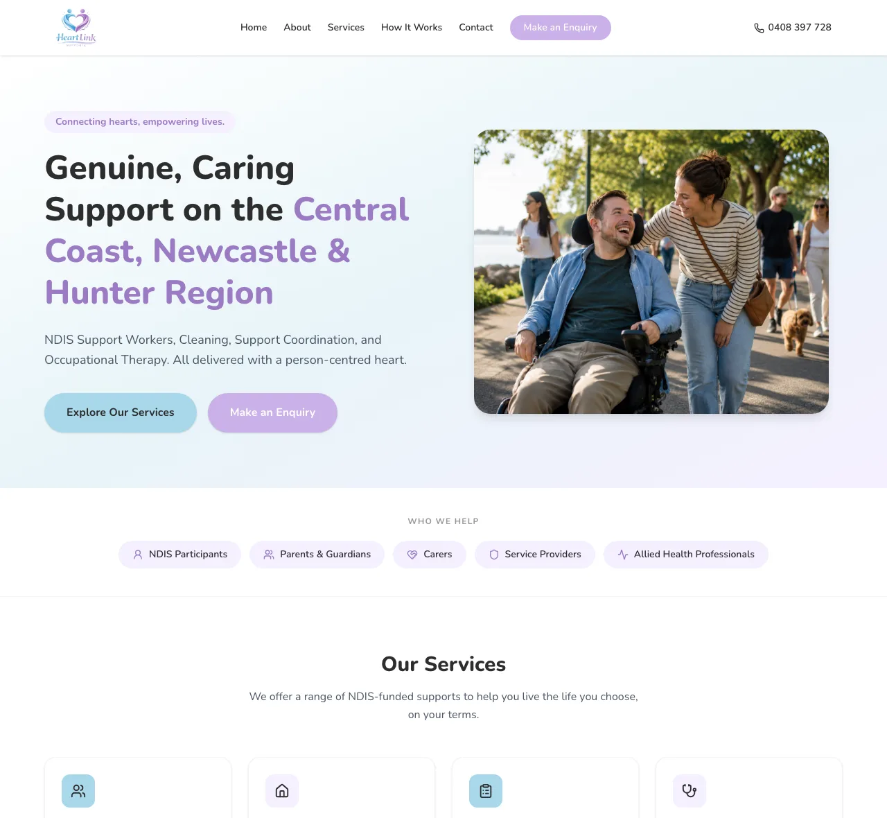 Heart Link Supports — disability support website designed by Samuel Meredith