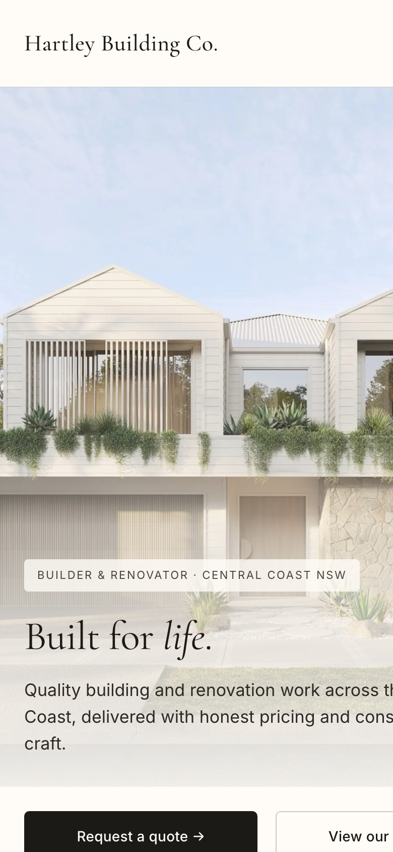 The Hartley Building Co website — a clean, modern build site by Samuel Meredith